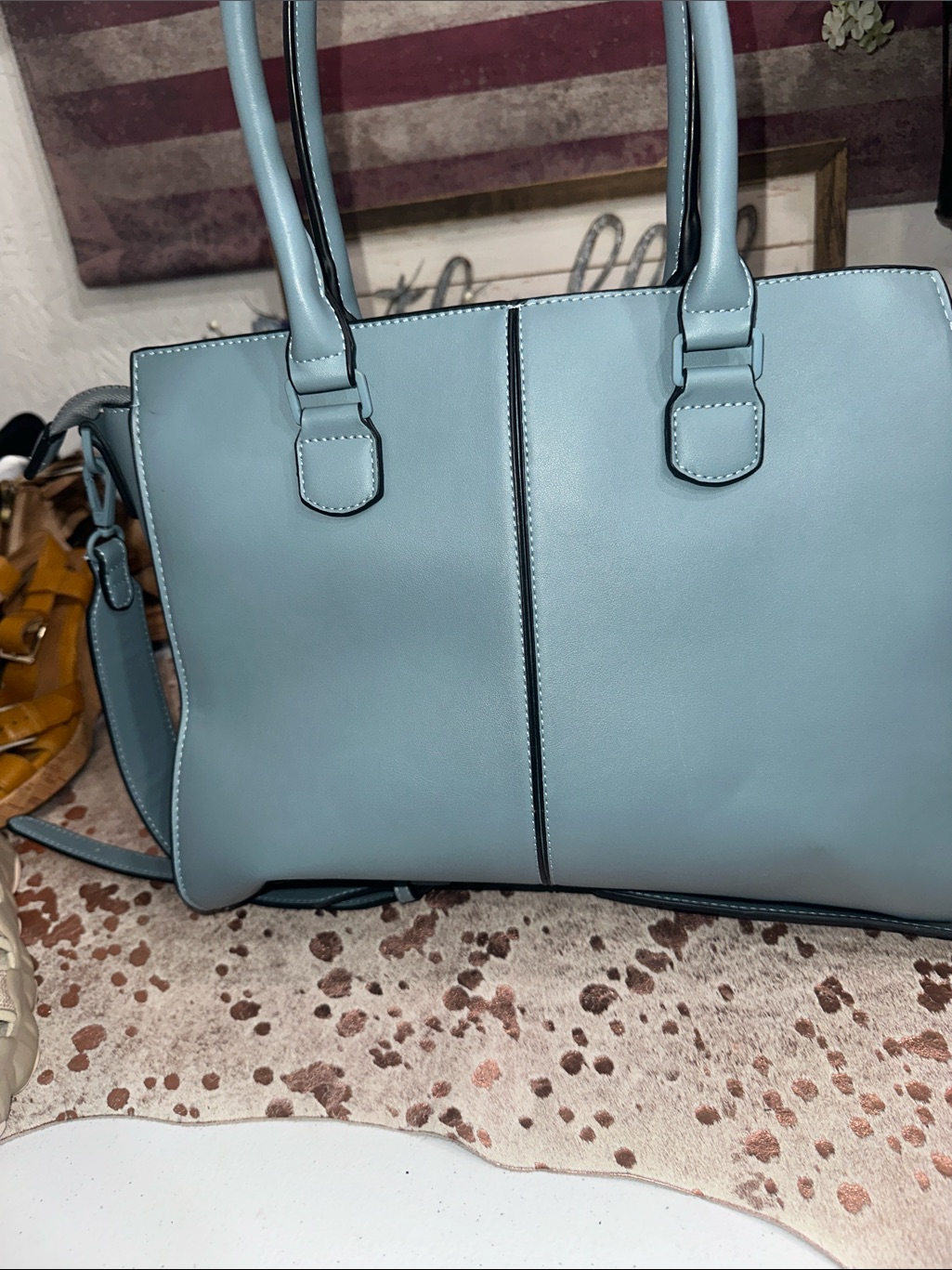 His Sleek Light Blue Structured Tote With Convertible Strap — image 7 of 8
